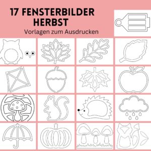 17 Fensterbilder Herbst – Vorlagen zum Ausdrucken mit Eule, Blättern, Kürbis, Igel und weiteren Herbstmotiven
