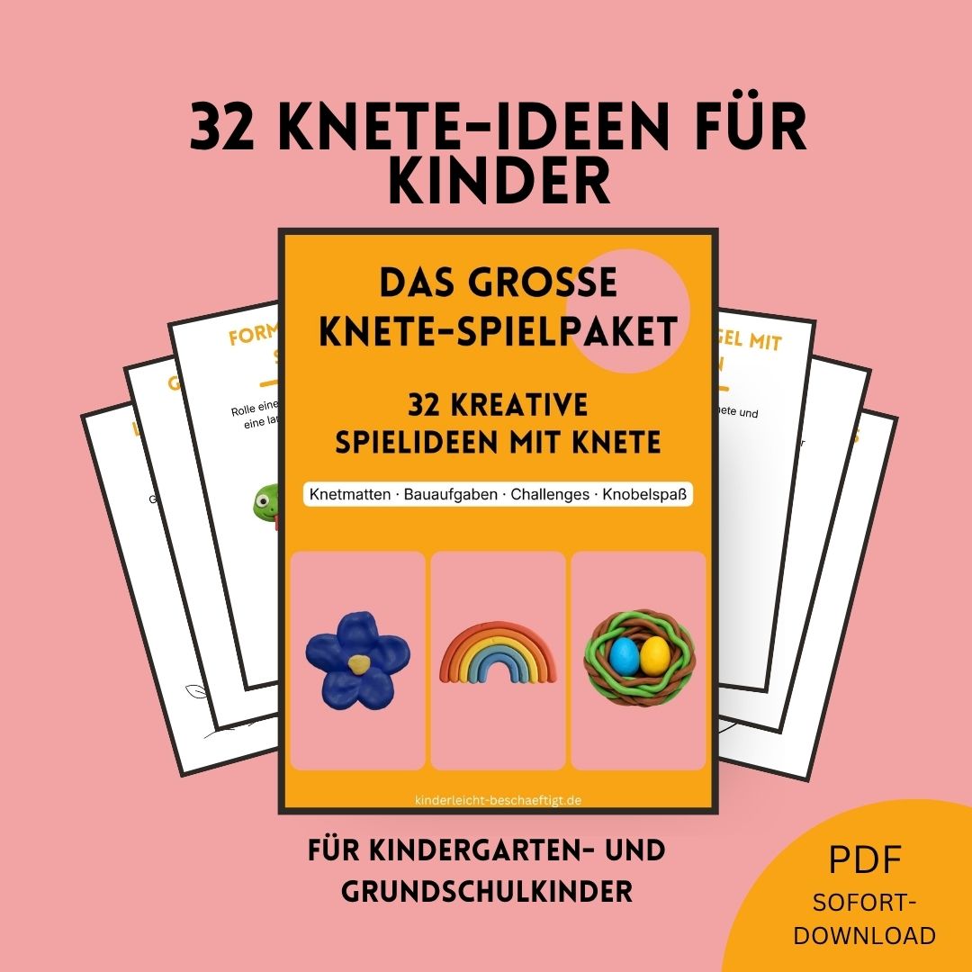 Knete-Ideen Produktseite mit Cover und dahinter gefächerten Beispielseiten