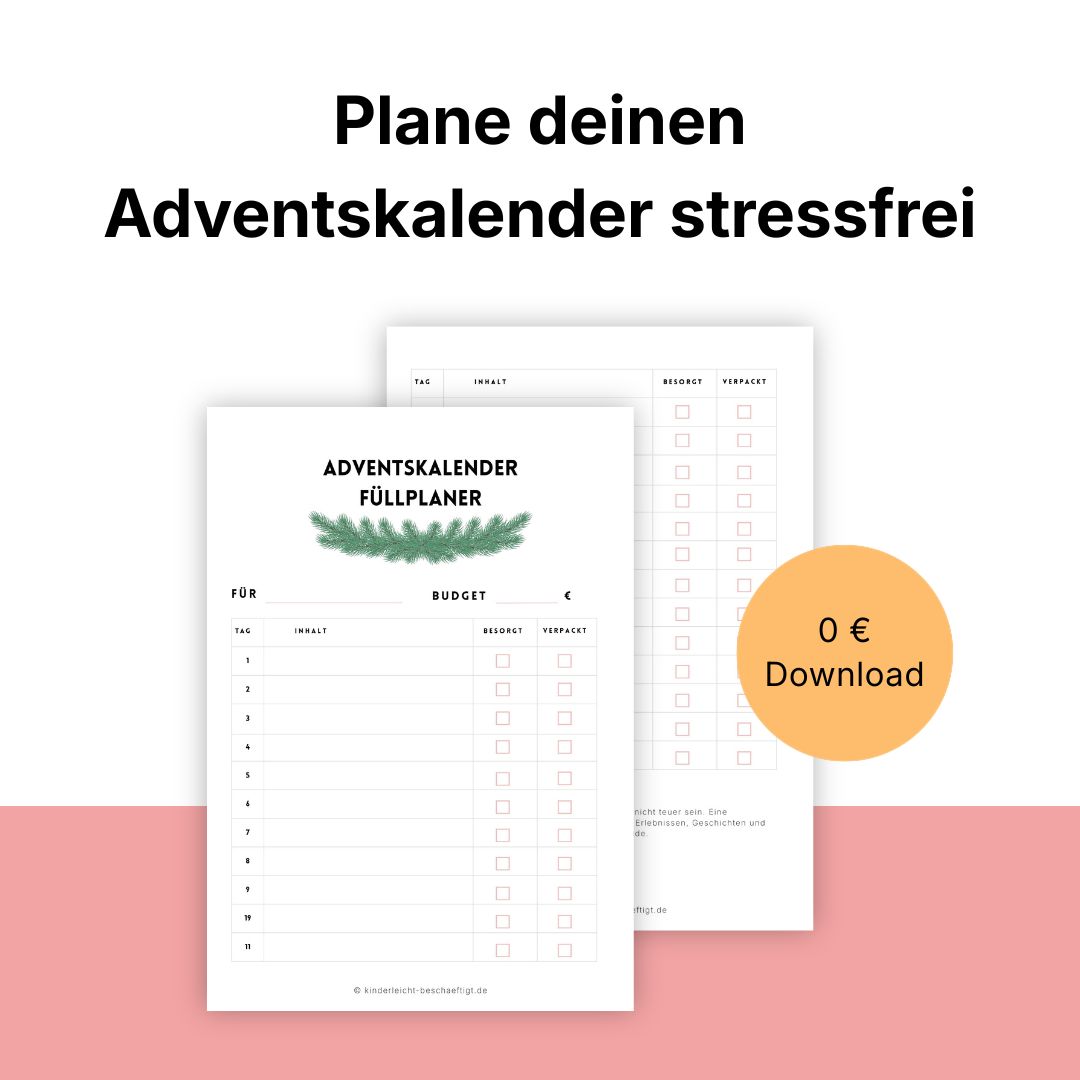 Mockup des Adventskalender-Füllplaners mit Platz für alle 24 Überraschungen