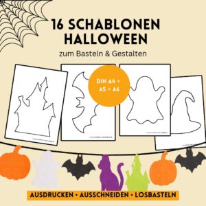 16 Halloween-Schablonen zum Ausdrucken in DIN A4, A5 und A6