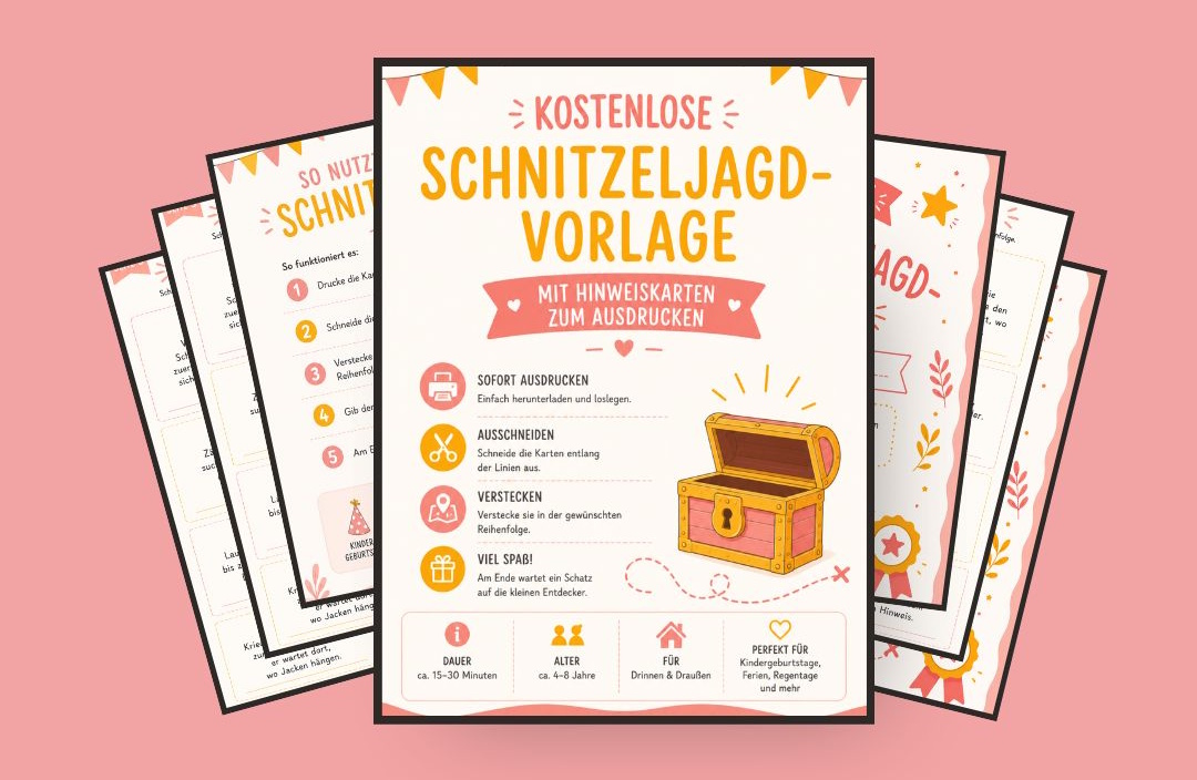 Mockup der kostenlosen Schnitzeljagd-Vorlage zum Ausdrucken