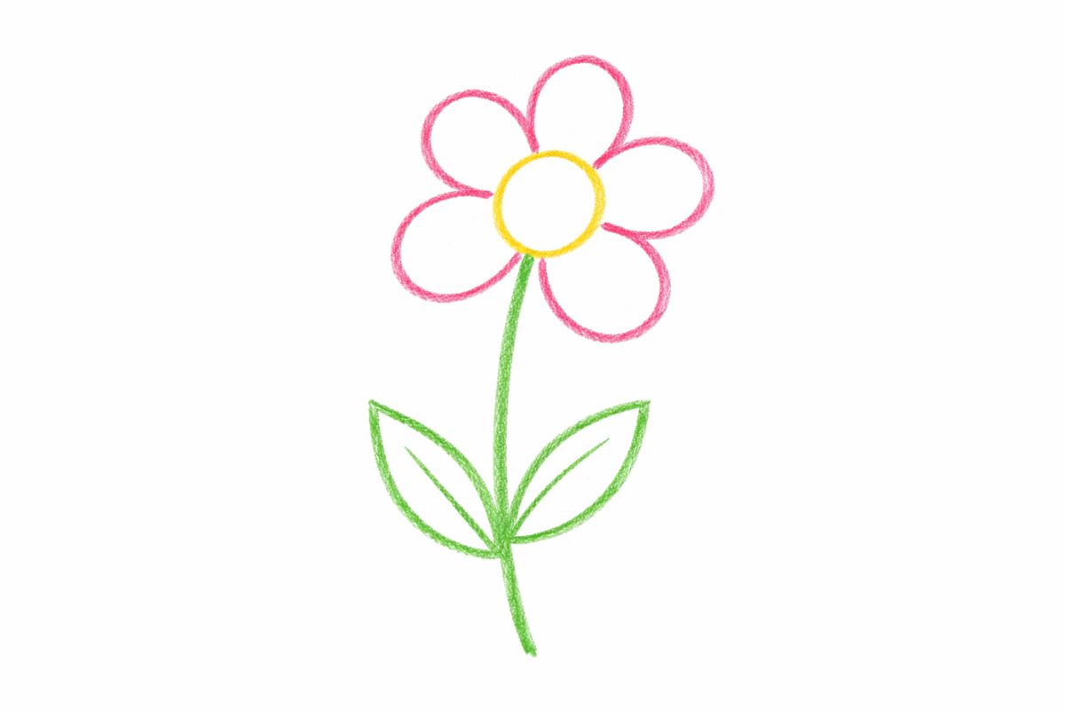 Einfache Blume mit Buntstiften gemalt – Vorlage zum Nachmalen für Kinder im Frühling