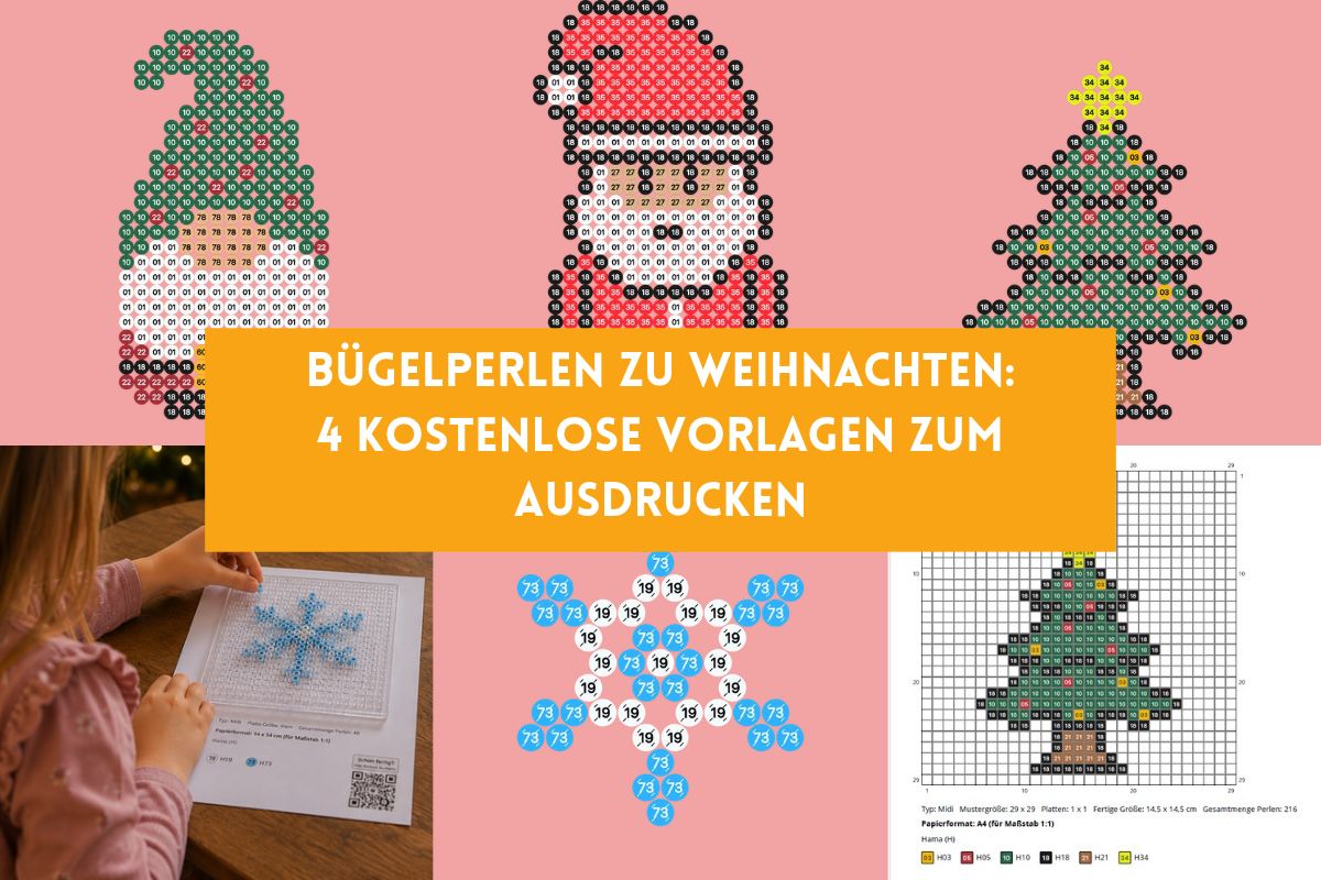 Bügelperlen zu Weihnachten – 4 kostenlose Vorlagen für Wichtel, Weihnachtsmann, Weihnachtsbaum und Schneeflocke