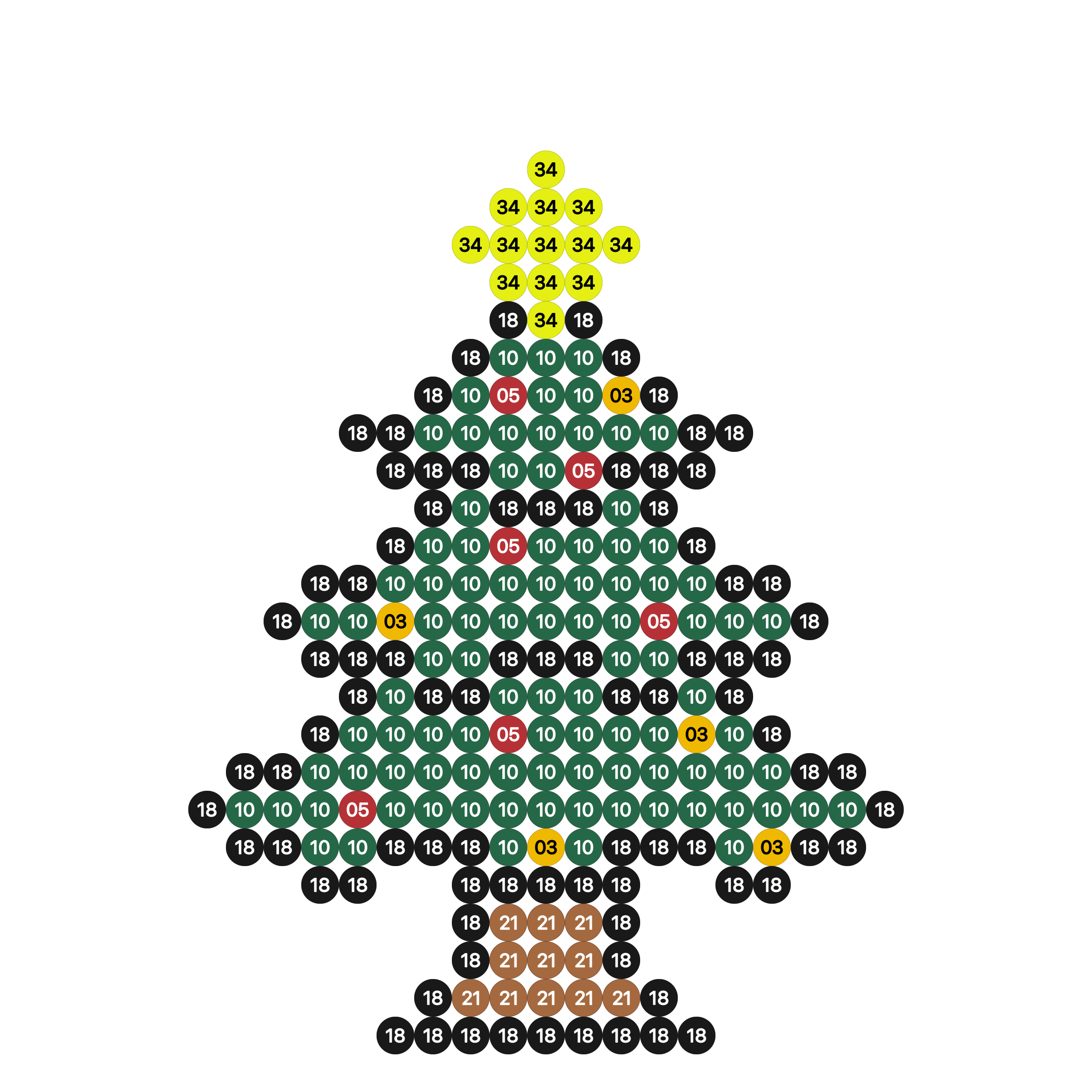 Weihnachtsbaum aus Bügelperlen mit farbigen Kugeln und Stern