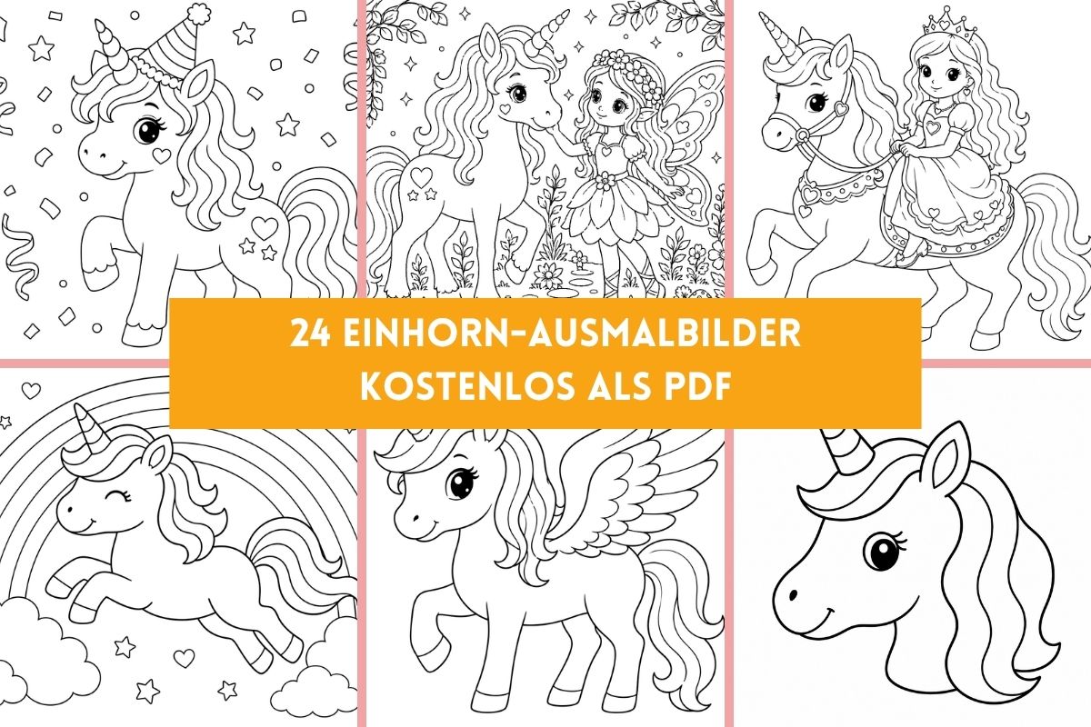 24 Einhorn-Ausmalbilder kostenlos als PDF zum Ausdrucken
