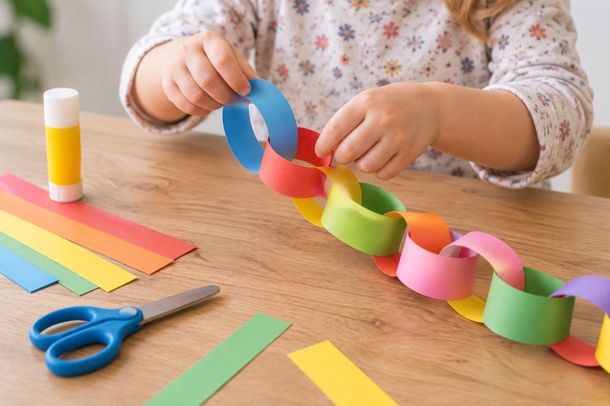 Girlande basteln mit Kindern – bunte Papierkette aus Papierstreifen