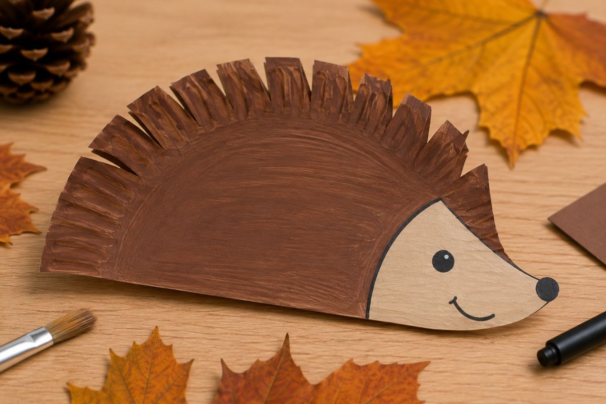 Igel aus Pappteller basteln – einfache Herbst-Bastelidee für Kinder