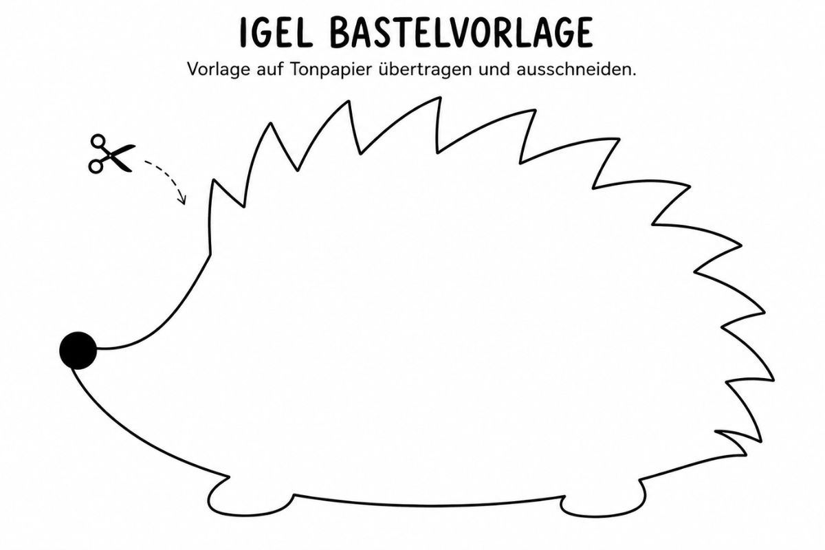 Igel Bastelvorlage zum Ausdrucken mit kompletter Igel-Silhouette und Stacheln