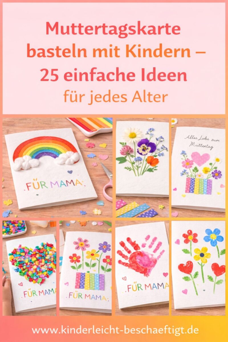 Muttertagskarte basteln mit Kindern 25 einfache Ideen Collage Karten Herz Handabdruck Blumen DIY Kinder