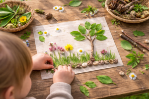 mit naturmaterialien basteln kinder – bild aus blättern und zweigen einfach selber machen
