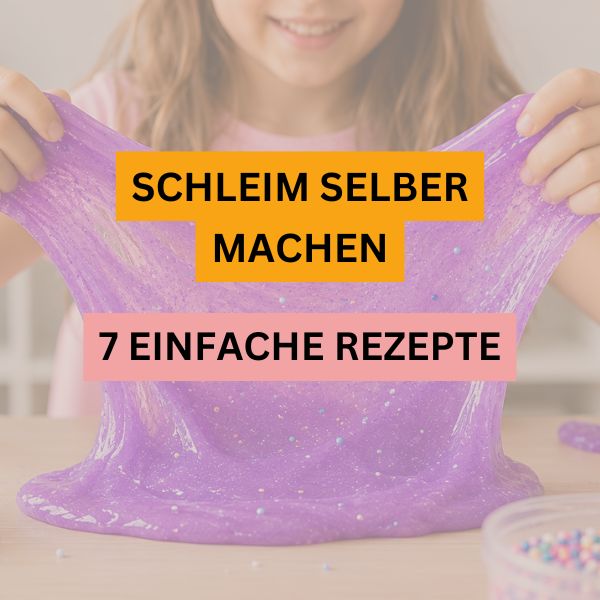 Kind zieht lila Schleim auseinander – 7 einfache Rezepte zum Schleim selber machen für Kinder.
