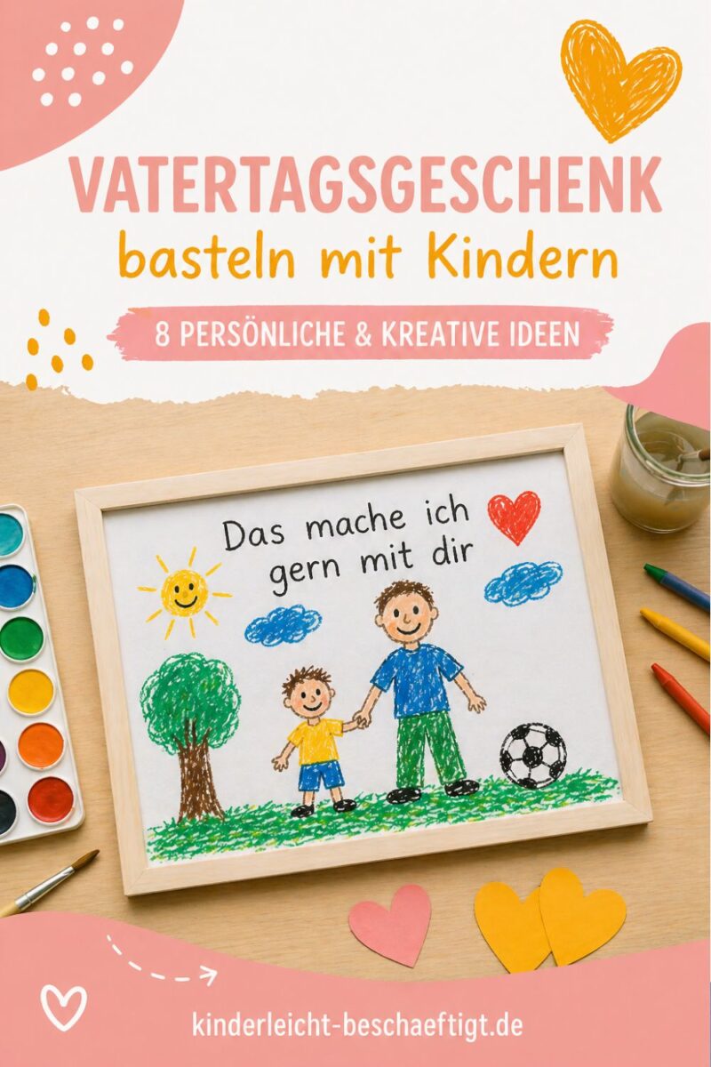 Vatertagsgeschenk basteln mit Kindern: kreative DIY Idee mit Kinderzeichnung „Das mache ich gern mit dir“, einfache Bastelideen