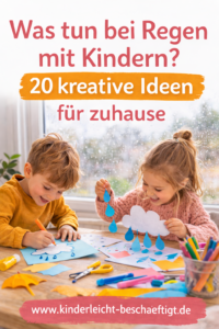 Kinder sitzen an einem Regentag zuhause am Fenster und malen – kreative Beschäftigungsideen für Kinder bei Regen