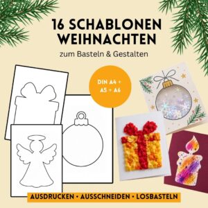 16 Weihnachts-Schablonen zum Ausdrucken in DIN A4, A5 und A6 für Weihnachtskarten und kreative Bastelideen