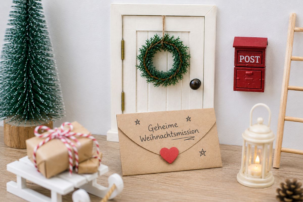 Geheime Weihnachtsmission vor der Wichteltür – Brief des Weihnachtswichtels mit einer liebevollen Aufgabe für Kinder.